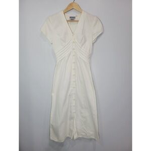 Joni Blair Vintage Off White Cotton Pintuck Button Front Midi Dress Womens 7